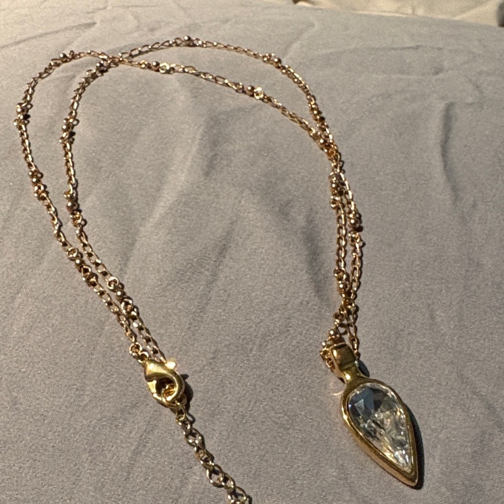 Gold Necklace with Teardrop Crystal Pendant